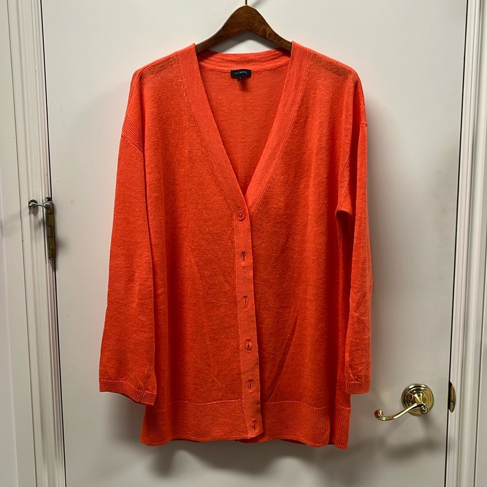 Talbots Orange Linen Girlfriend Cardigan Size M